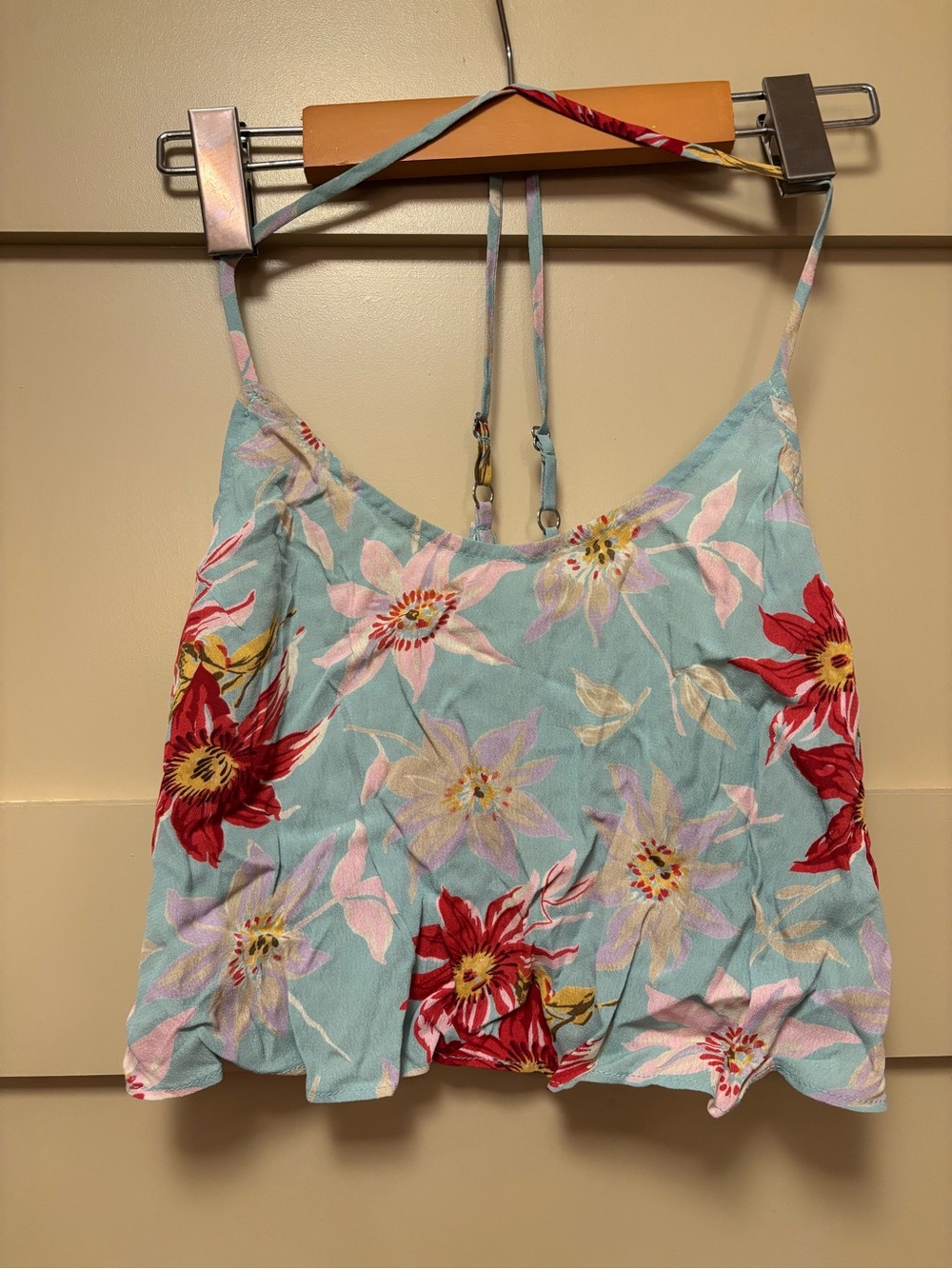 REFORMATION Criss Cross Backless Crop Apron Top Floral Hibiscus Hawaiian Print